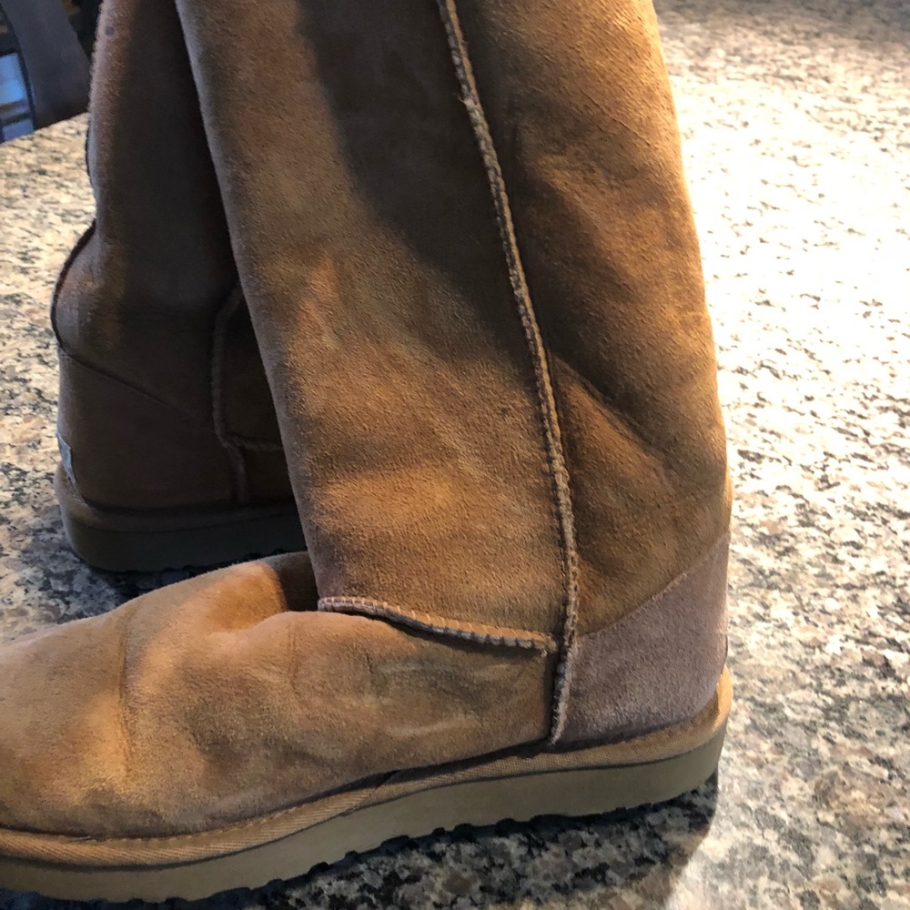 Brown button Uggs, tall